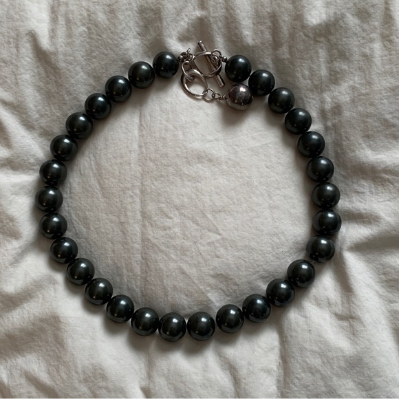 Sterling Silver Necklace with Heavy Metal Beads and Toggle Closure Classic Style - Picture 1 of 6